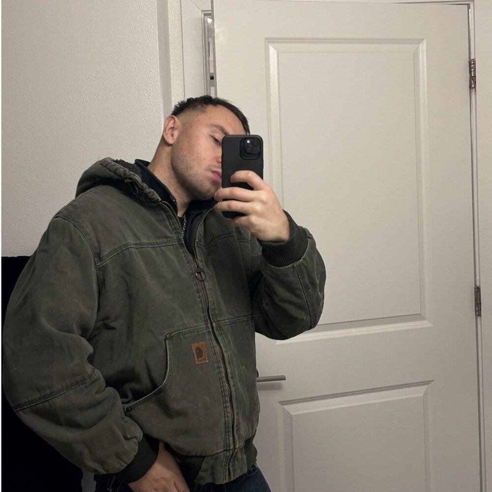 Vintage Carhartt  Sherpa Jacket Men XLarge Grey Canvas Quilt Lined Distressed